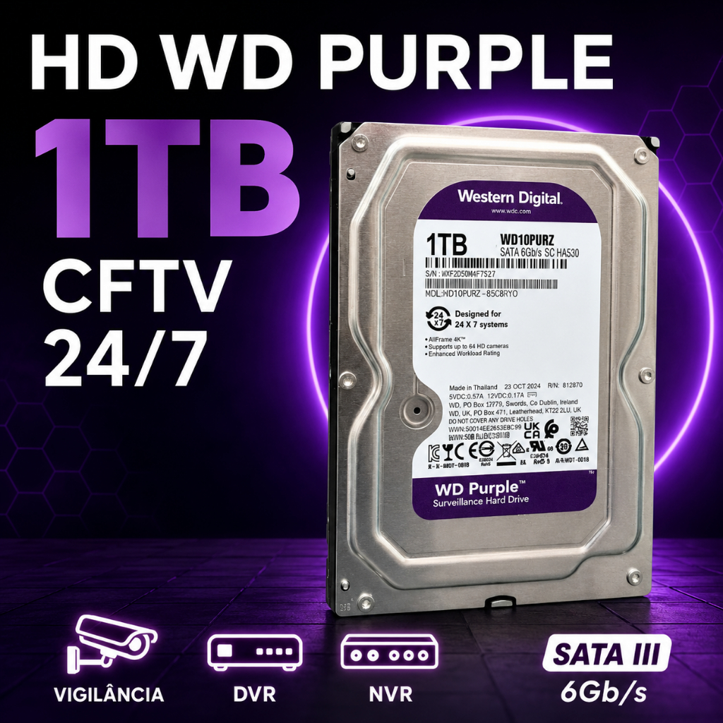 HD WD Purple 1TB / 500gb SATA 3.5 Para DVR Intelbr
