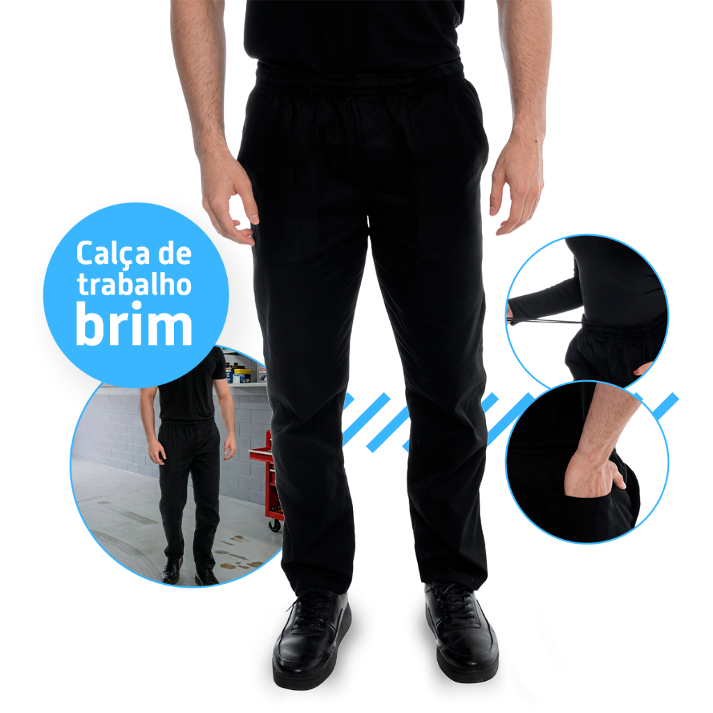Calça de Brim Reforçada Trabalho Uniforme Unisse