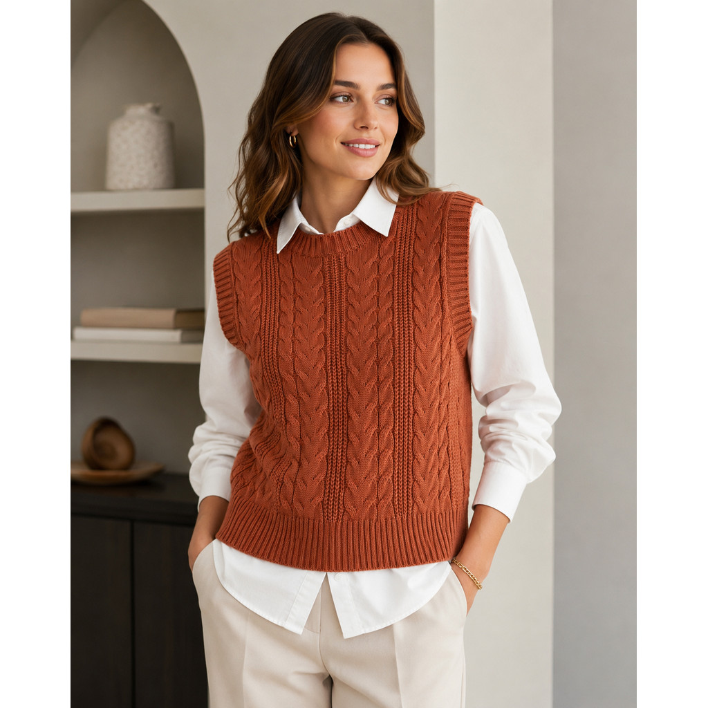 Colete Feminino Tricot com Detalhes em Trança Ele