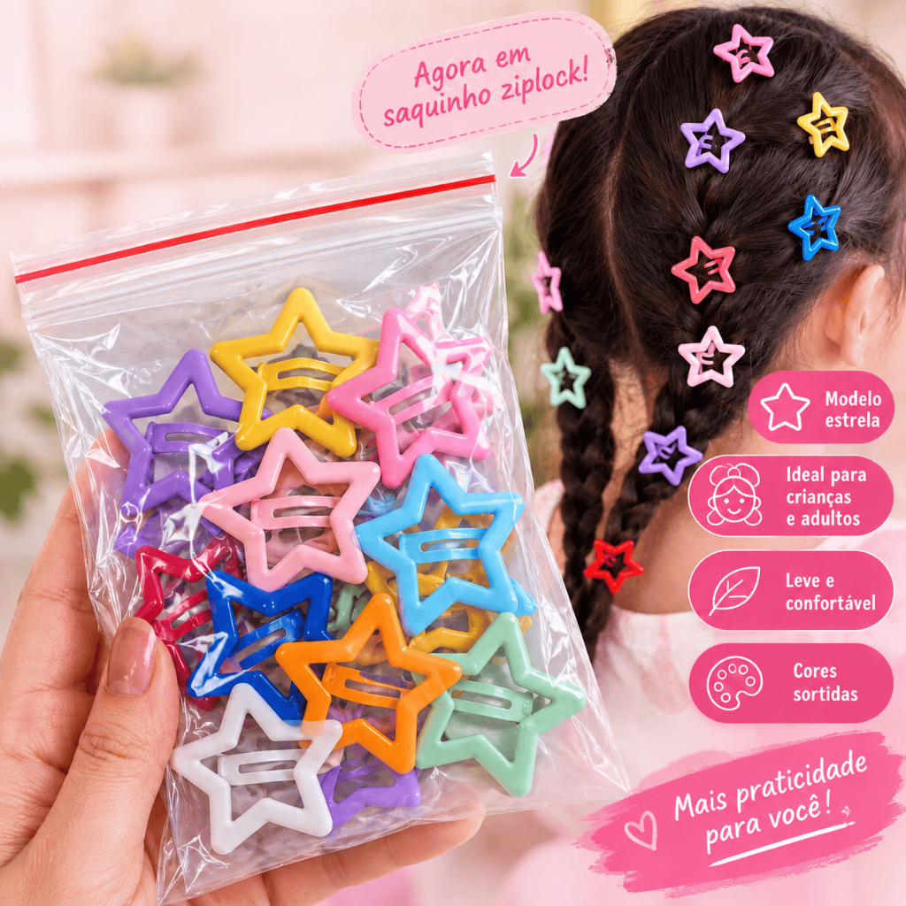 Presilhas Estrela Colorida Tic Tac Cores Sortidas 