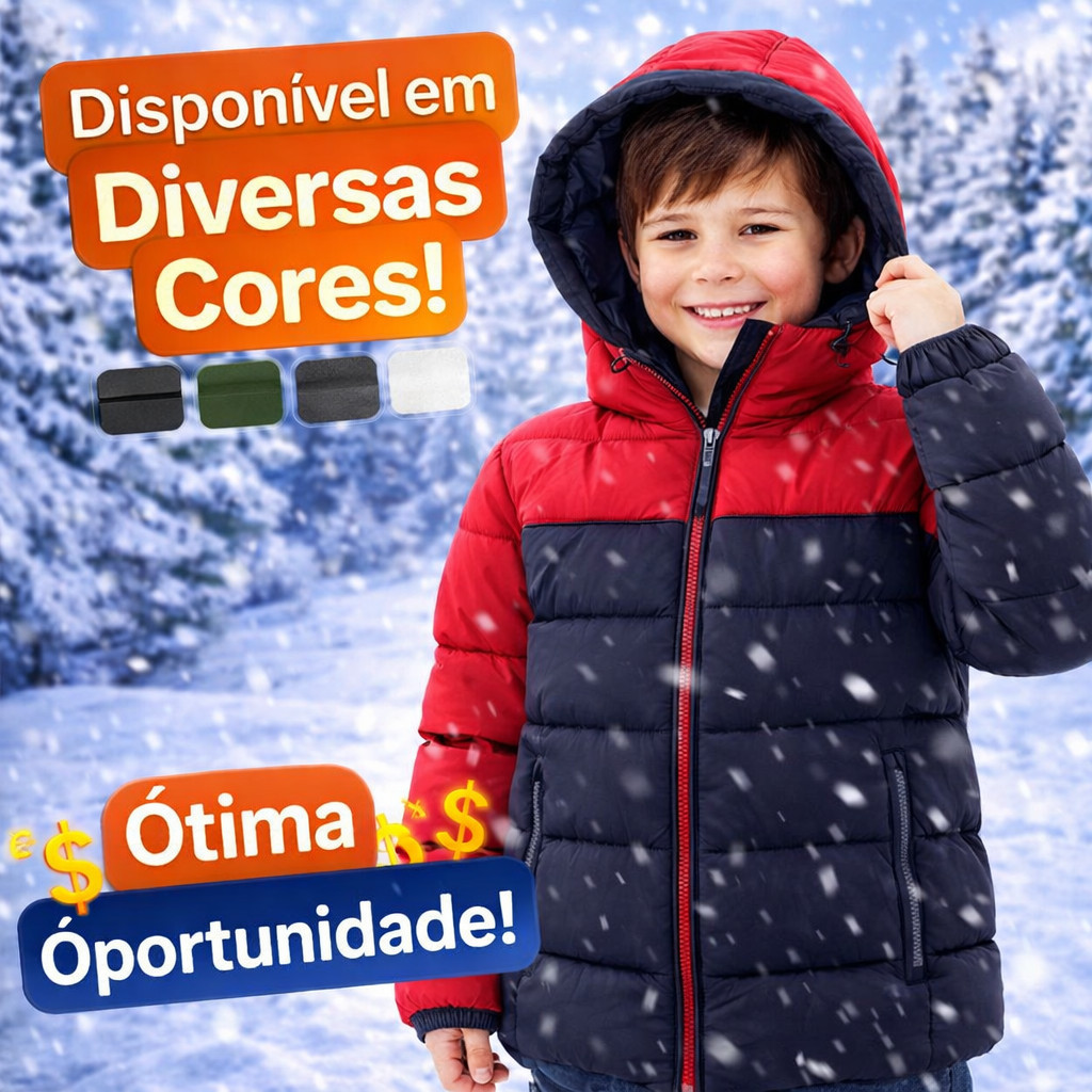 Jaqueta Bobojaco Juvenil Menino Puffer Nylon Forra
