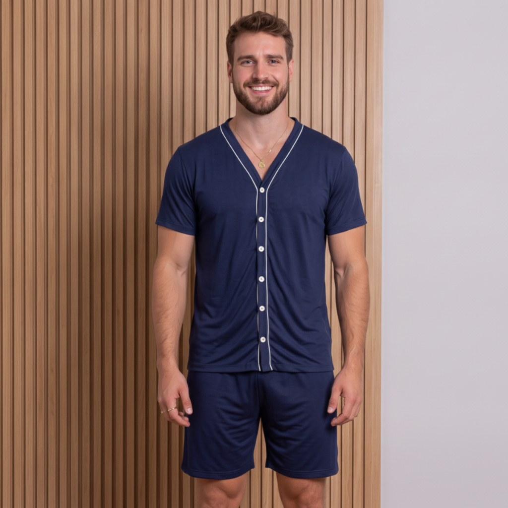 Pijama Masculino Americano com Botões Adulto Mang