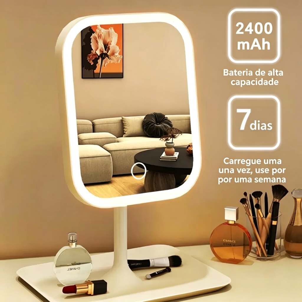 Espelho LED de Mesa Touch Recarregável USB para M