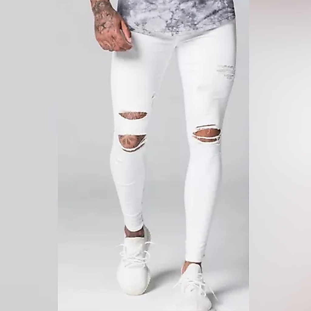 CALÇA BRANCA MASCULINA RASGADA  sarja VESTE 36 38
