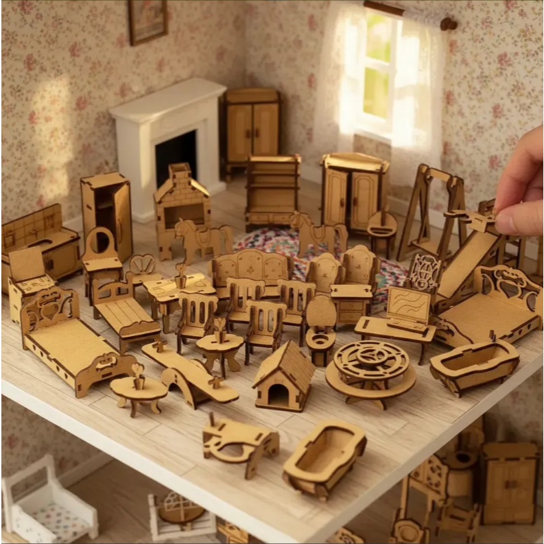 Kit 36 Mini Móveis Casinha De Bonecas  Desmontado