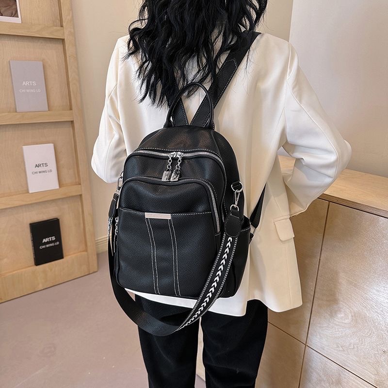 Mochila Feminina Masculino Couro PU  Casual Imperm