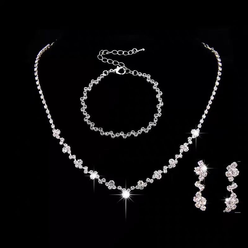 Conjunto De 3 Peças De Colar E Pulseira Com Stras