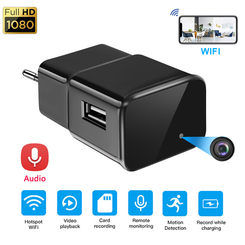 Mini Câmera HD Monitor 1080P Carregador USB Wifi