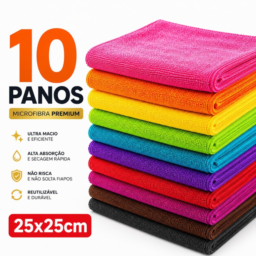 Kit 10 ou 05 Panos de Limpeza Microfibra Flanela  
