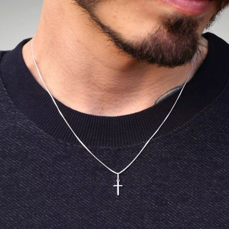 Corrente Colar de Prata 925 Crucifixo Pequeno Masc