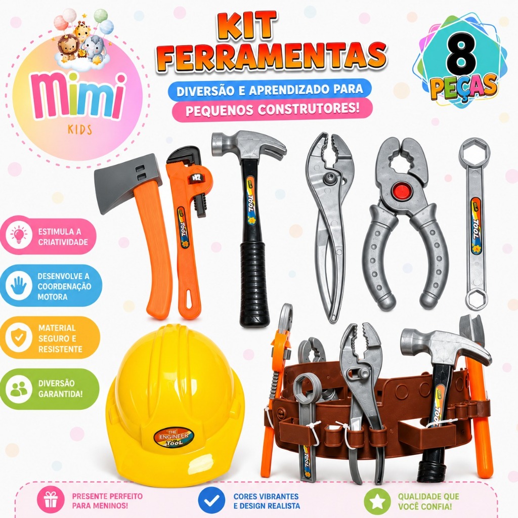 Kit Ferramenta Brinquedo Infantil 6 ou 7 Peças Me
