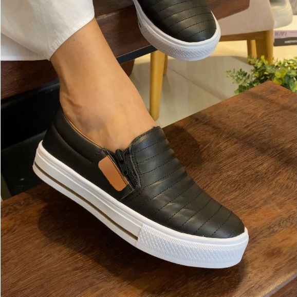 Tênis Sapatênis SLIP ON Feminino Ziper Confortá