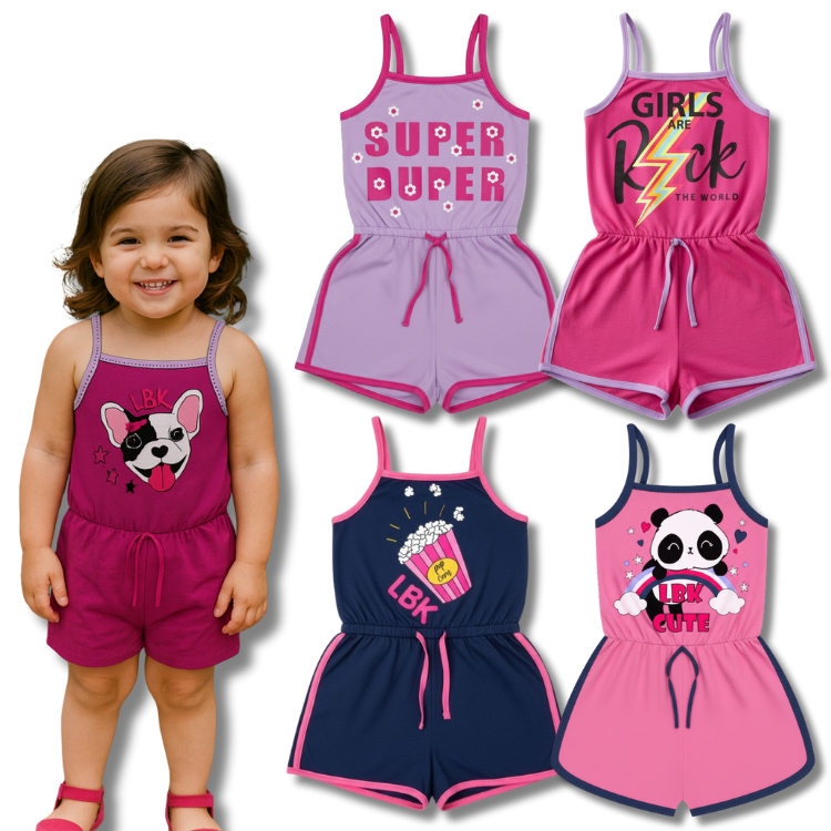 Kit 4 Macacão Menina Estampas Divertidas Colorida