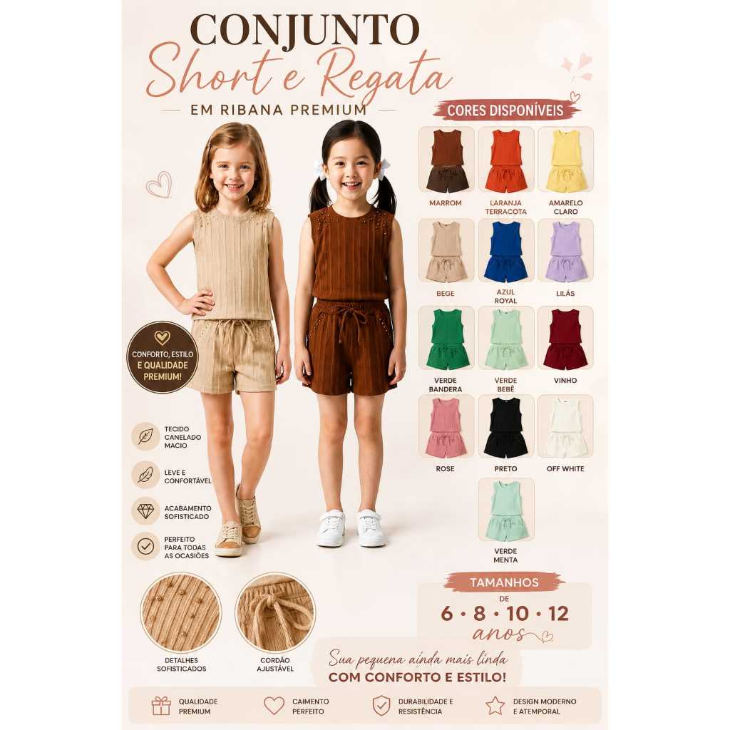 Conjunto Feminino Infantil com Regata e Short com 