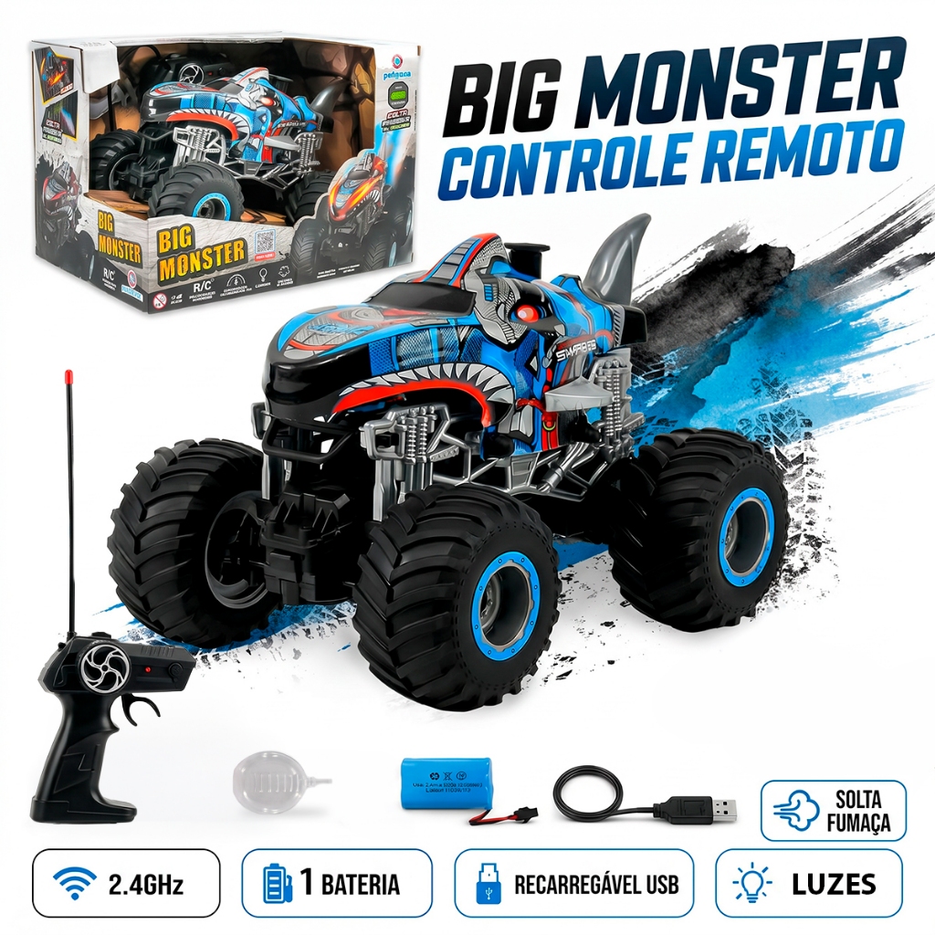 Carrinho Controle Remoto Big Monster 4×4 com 