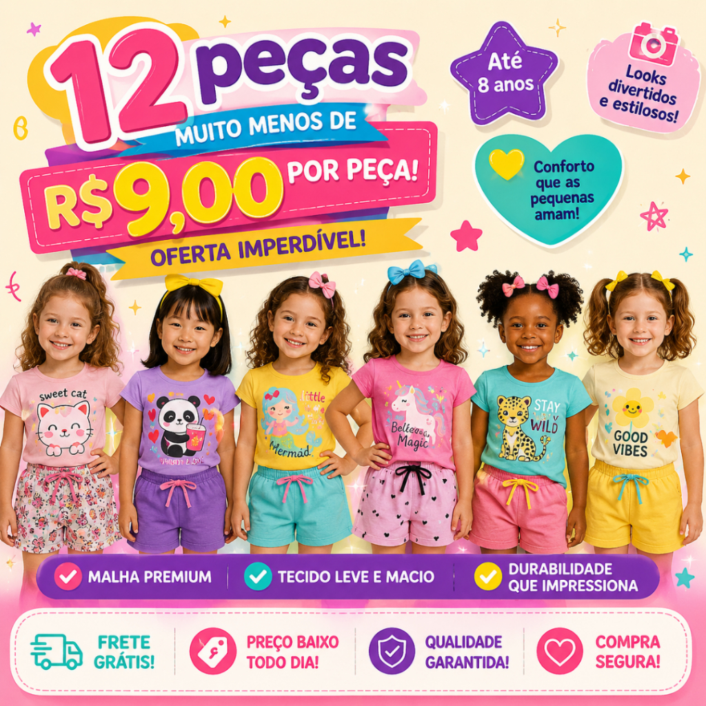 Kit até 12 peças Conjunto Infantil Menina Verão