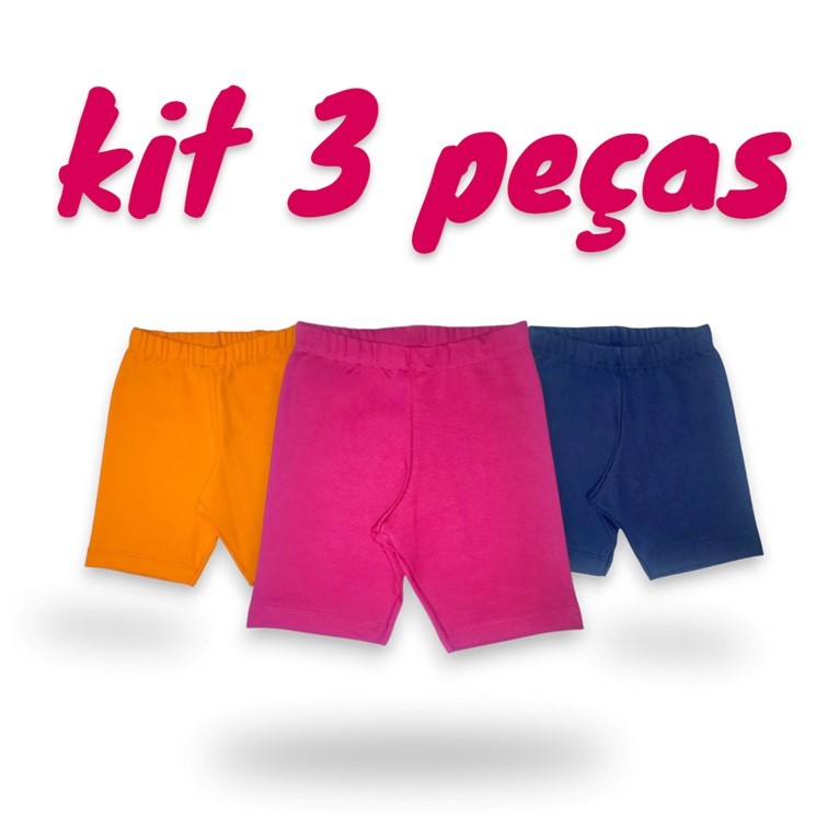 Kit 3 Bermudas Ciclista Verão Infantil Menina 2 a