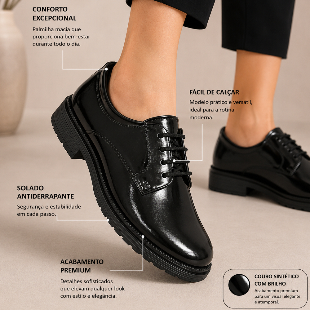 Sapato Feminino Legítimo Oxford Verniz Elegante T
