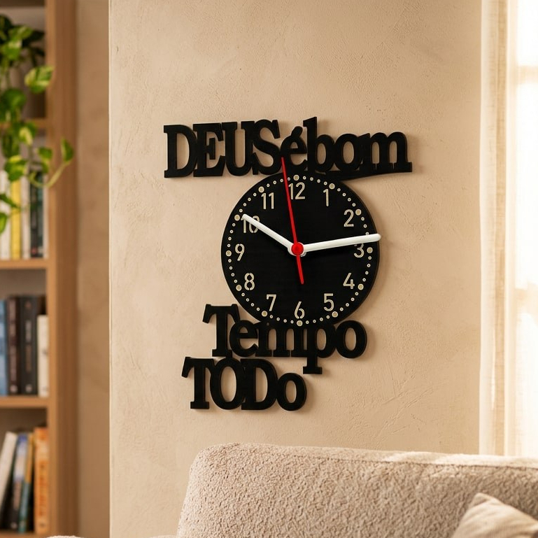 Relógio de Parede Decorativo Deus é Bom O Tempo 
