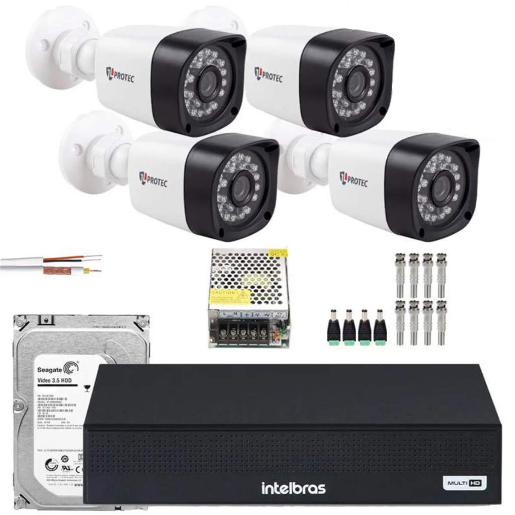 Kit 4 Cameras Segurança Residencial Dvr 1204 Inte
