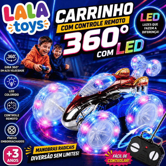 Carro Controle Remoto Maluco Gira 360. C/ Luz Led 