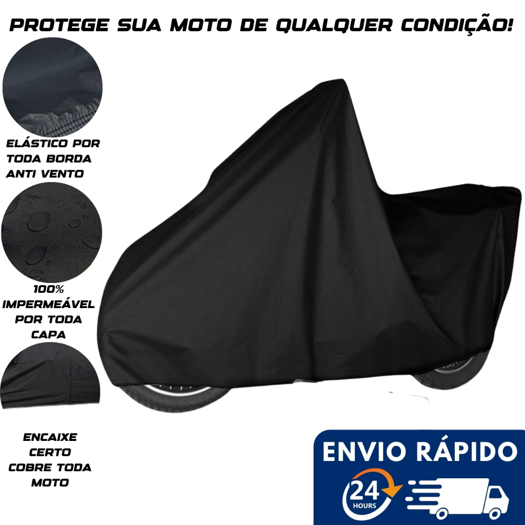 Capa Cobrir Moto Preta Impermeável Sol e Chuva UV