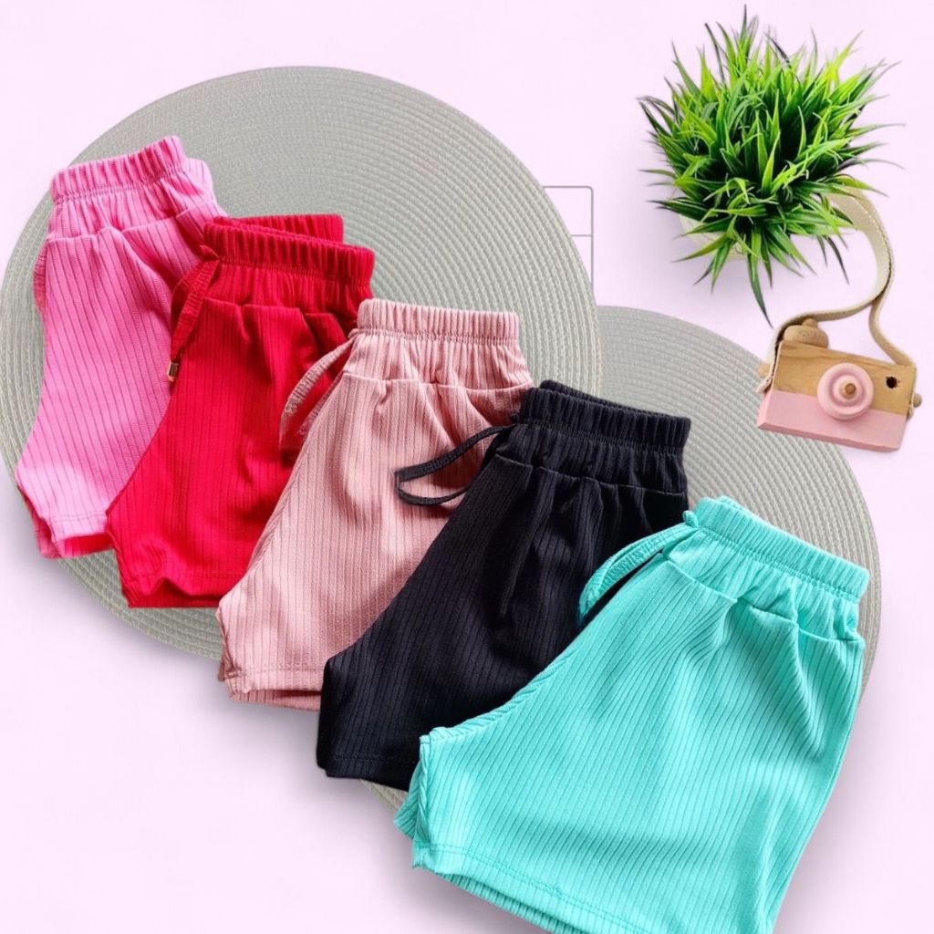Kit com 3 short infantil canelado menina verão mo
