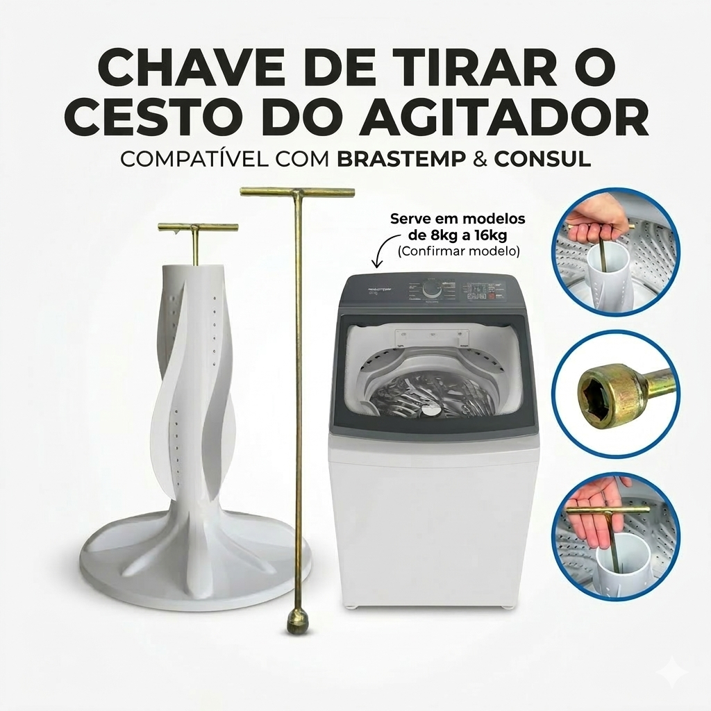 Chave T agitador 10mm Longa Universal Lavadora de 