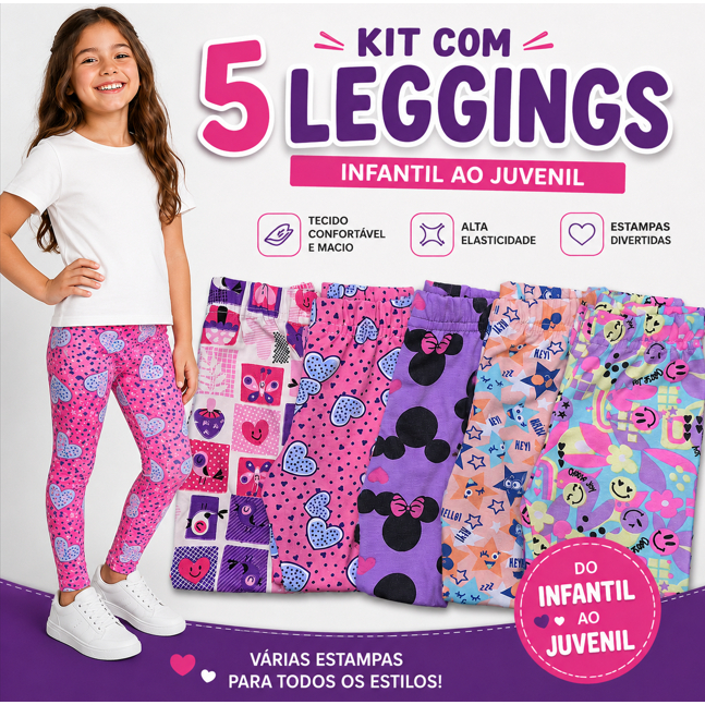 Kit com 5 Legging Sortidas Infantil Feminina do ta