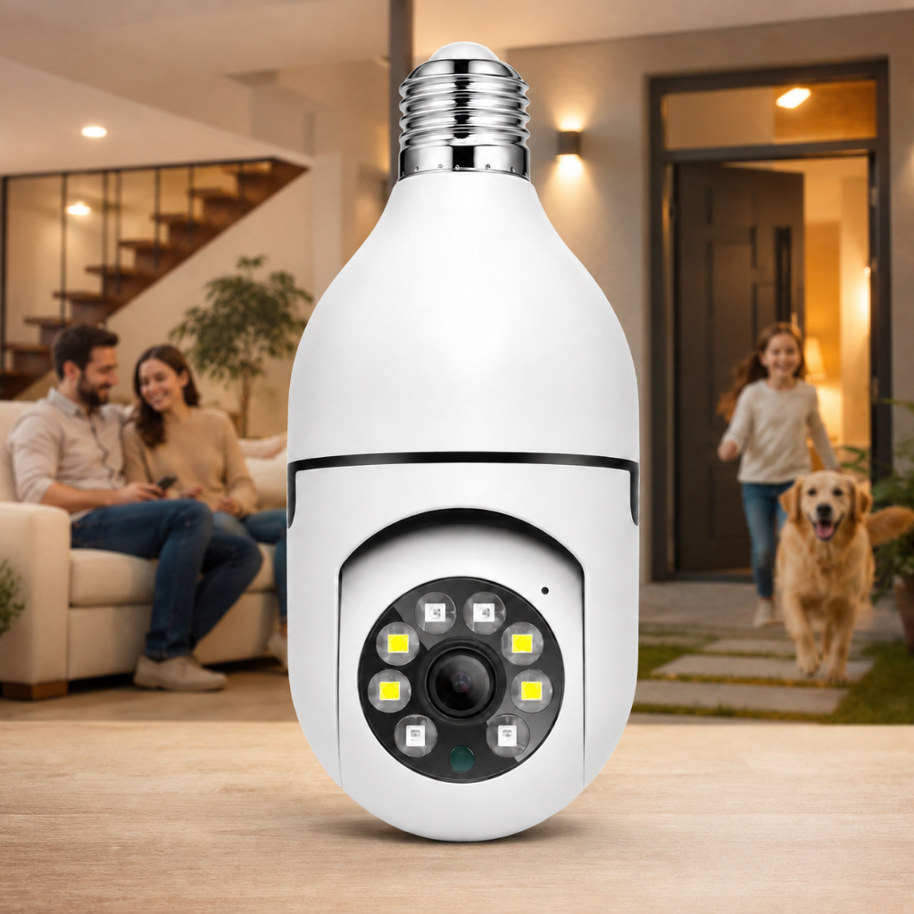 Câmera Lampada Giratória 360. Monitoramento em t