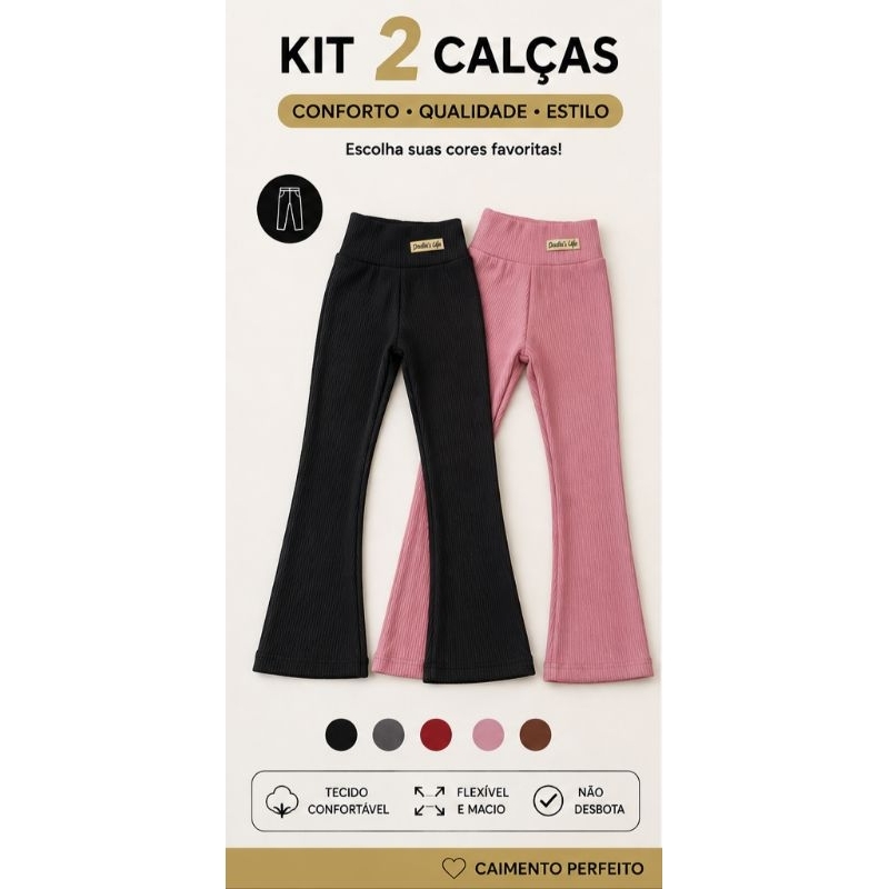 Kit 2 calça legging flare infantil menina malha c
