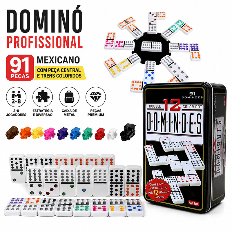 Jogo De Dominó Mexicano 91 Peças Premium Com Cai