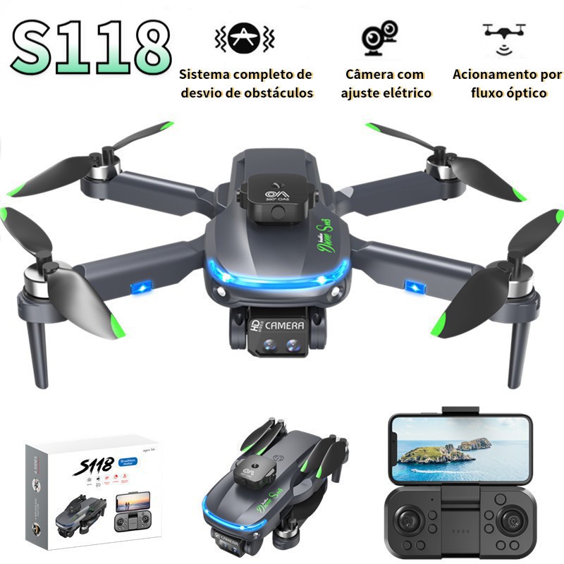 Drone S118 8K HD Com 3 Câmeras, Controle Remoto S