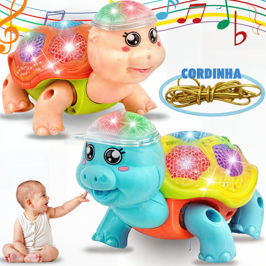Brinquedo Tartaruga Fujão Elétrico Com Som Luz E