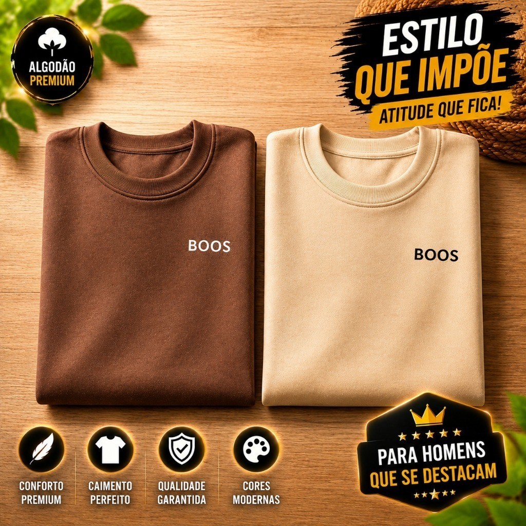 Kit 2 Camisetas Masculinas 100% Algodão Confortá