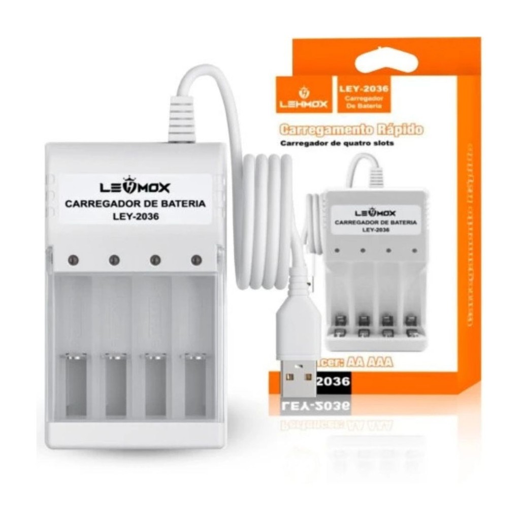Carregador De Pilhas E Baterias AA / AAA USB com 4