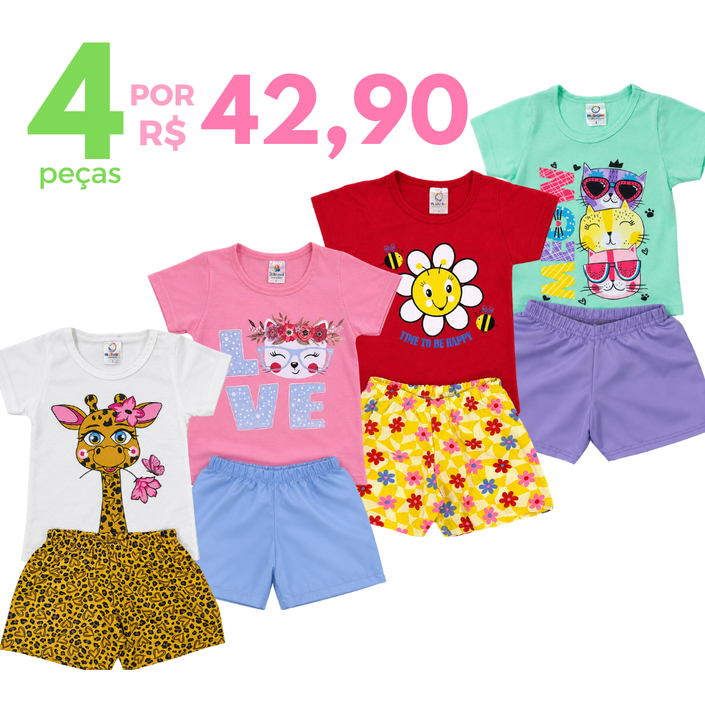 Kit 4 Peças Verão Roupa Infantil Menina Sortidos