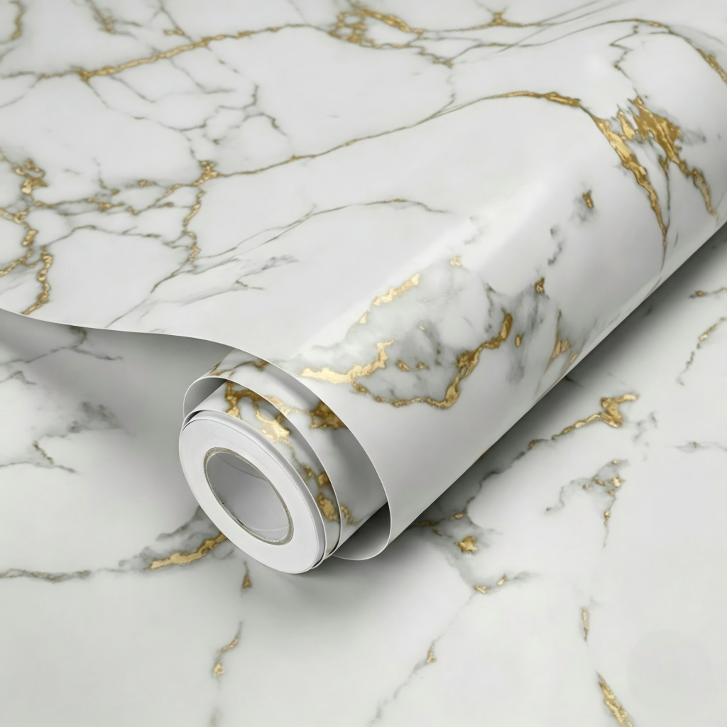 Papel Adesivo Mármore Dourado Exclusivo Lavável 
