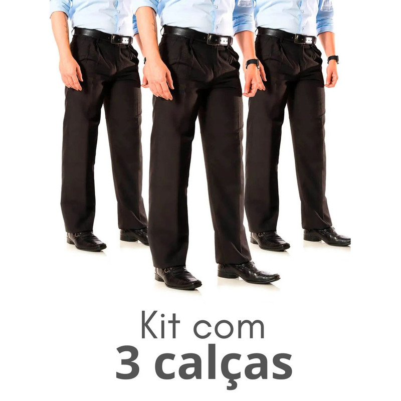 Kit 3 Calças Social Oxford Masculina Tradiconal S