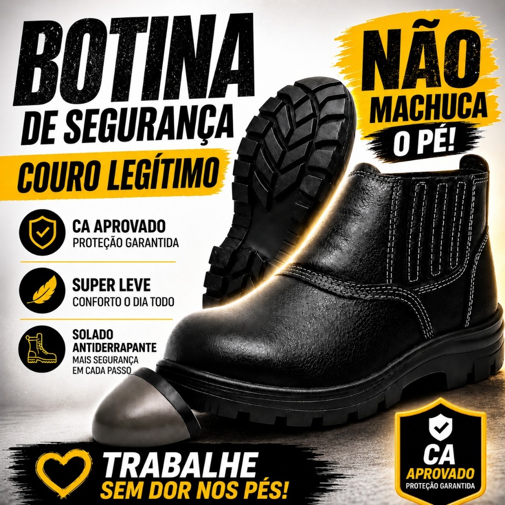 Botina Segurança Couro Legítimo CA Bota Trabalho