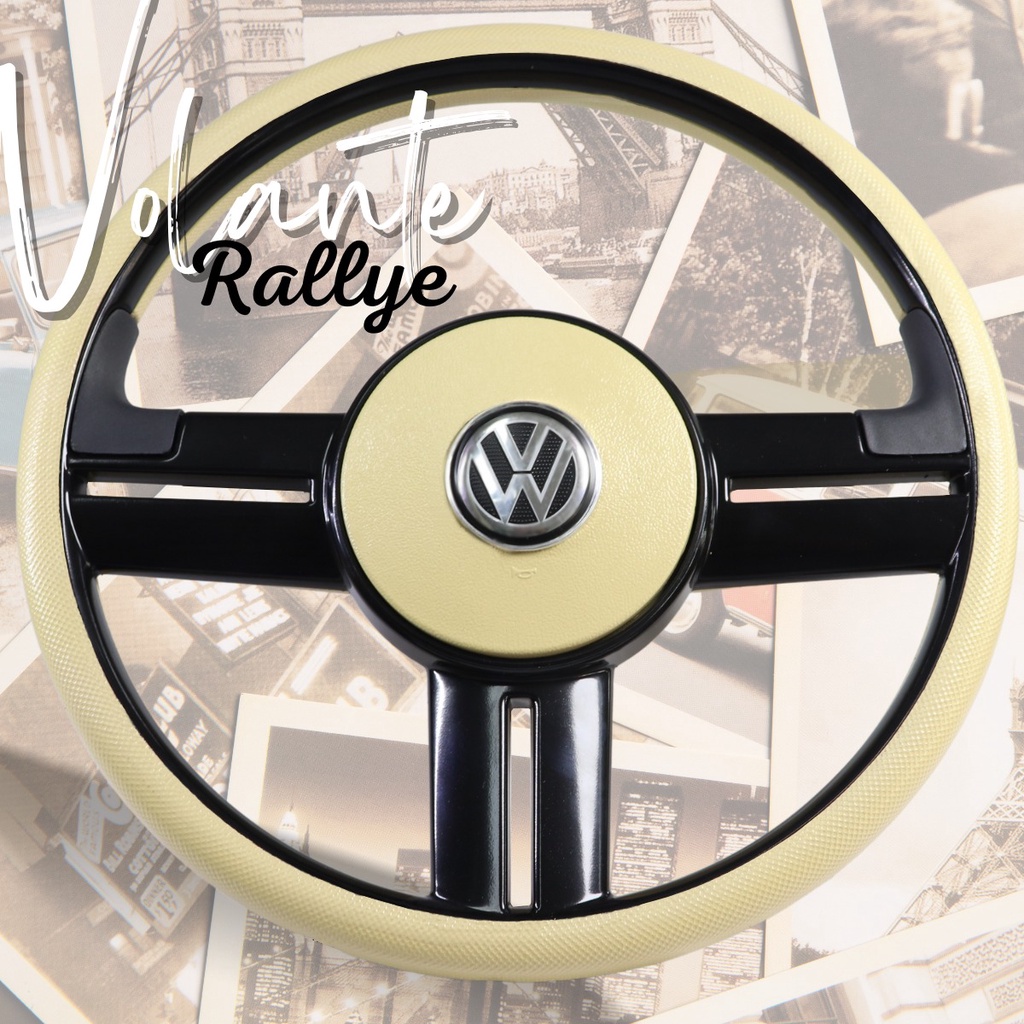 Volante Esportivo Rallye Bege/Preto Para Fusca 195