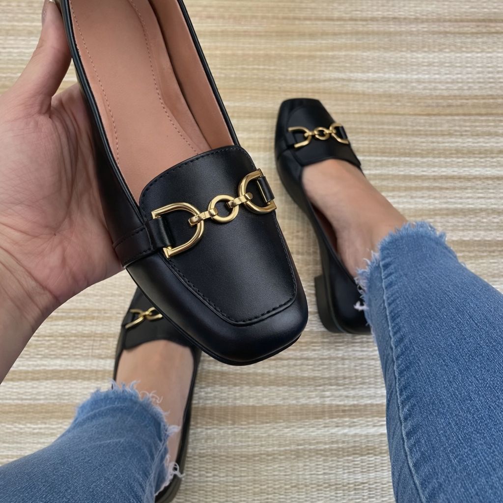 Sapatilha feminina mocassim Bico Quadrado social c