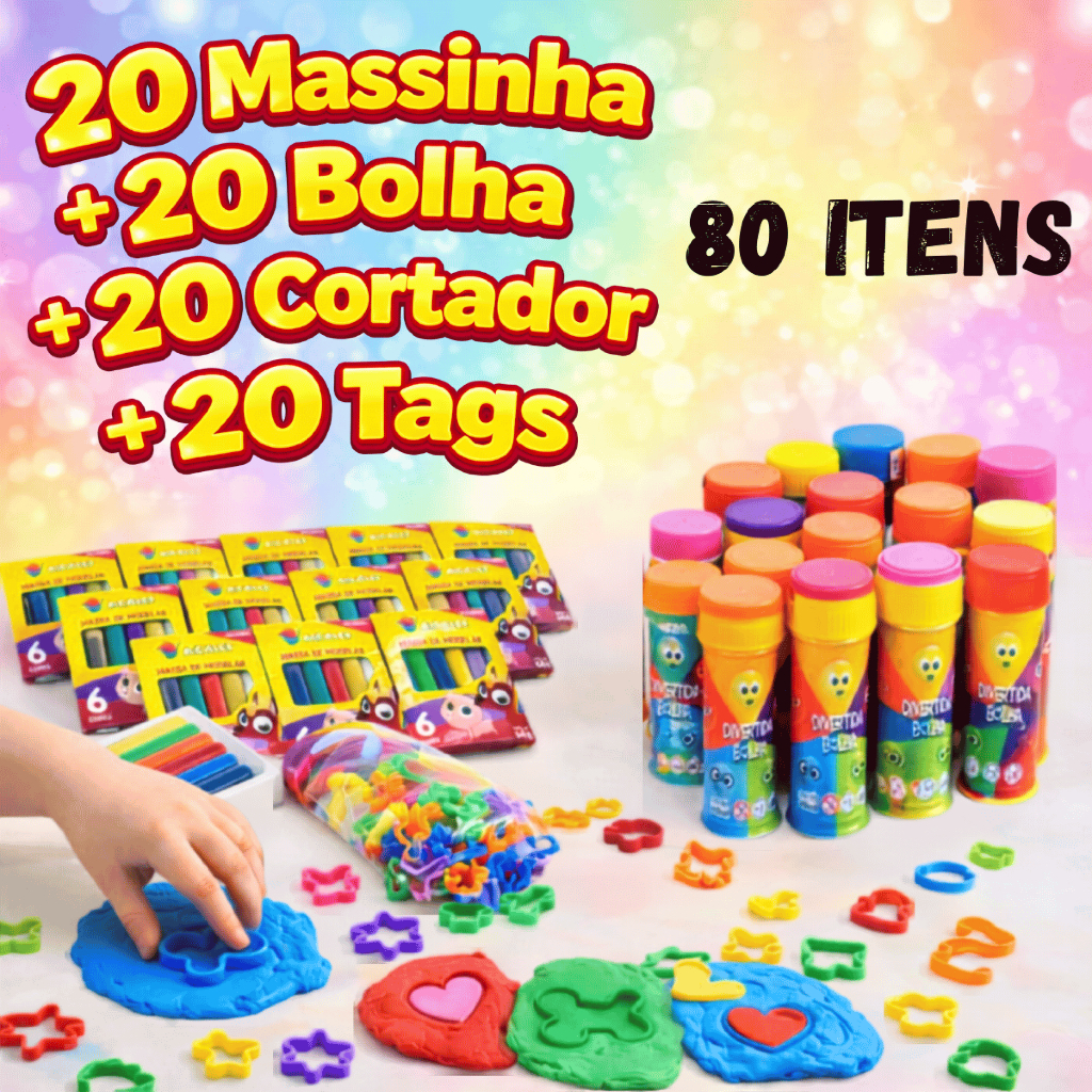 Kit 20 Cx Massinha de Modelar + 20 Bolha de Sabão
