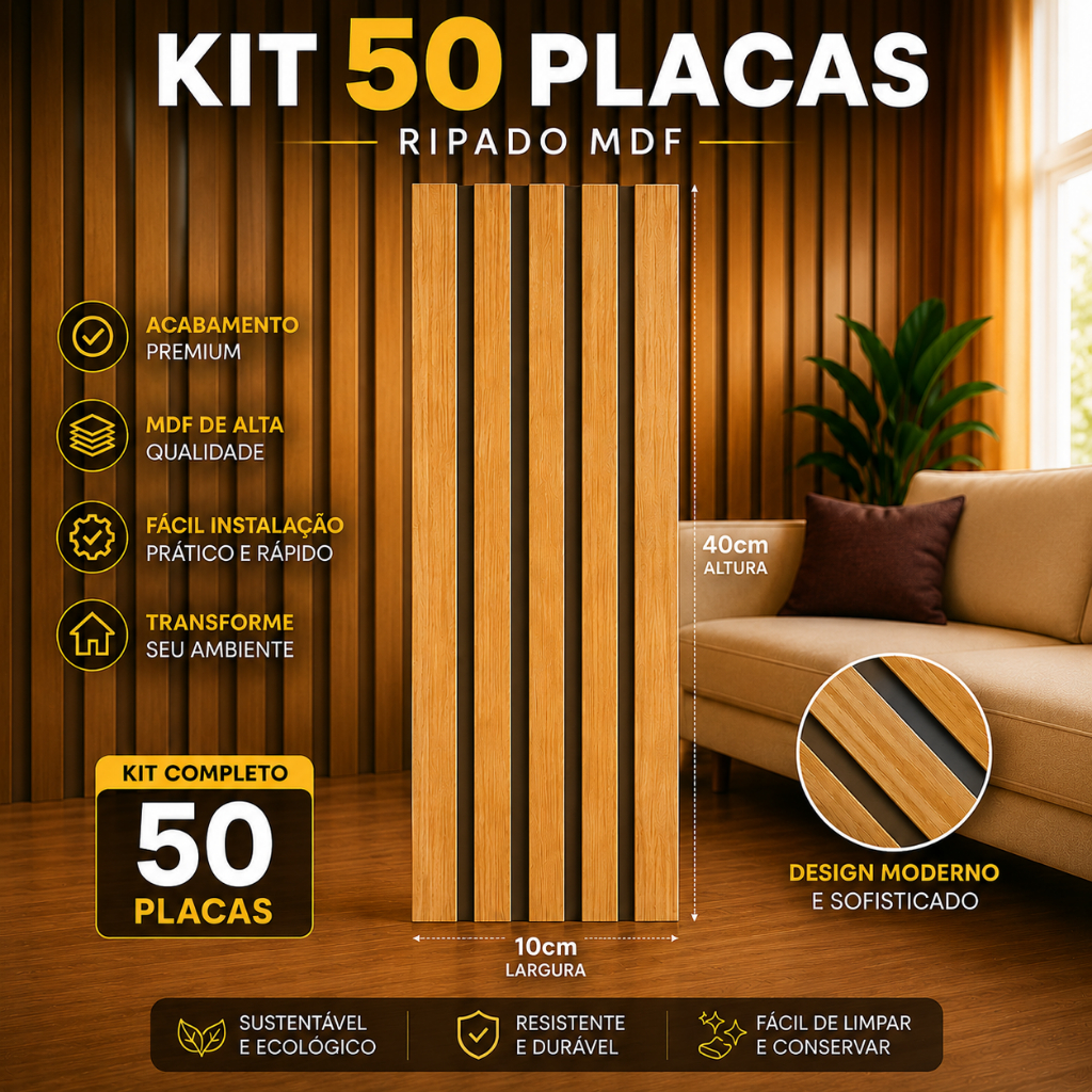 KIT ATE 50 PLACAS RIPADAS EM MDF REVESTIMENTO DE P