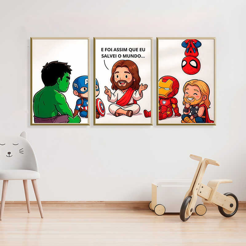 Kit Quadro Decorativo 3 Peças Jesus Nosso Salvado