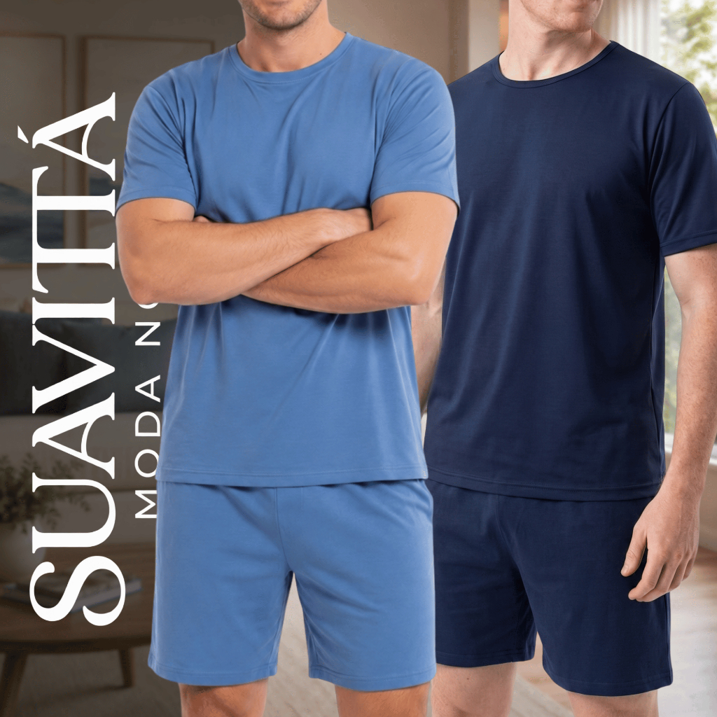 Kit Combo c/ 1 ou 2 Pijamas Masculino Curto Blusa 