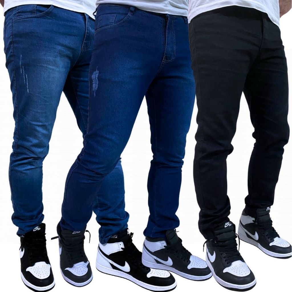 Kit com 3 Calças Jeans Masculina Premium Skinny C
