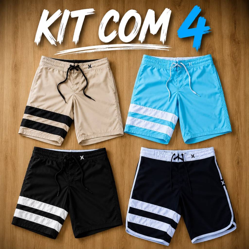Kit 4 Bermudas Phanton Surf Masculino Tactel Elast