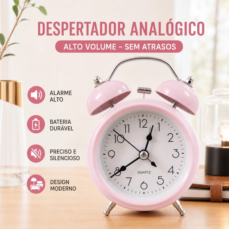 Despertador de mesa em metal cor sólida estilo re