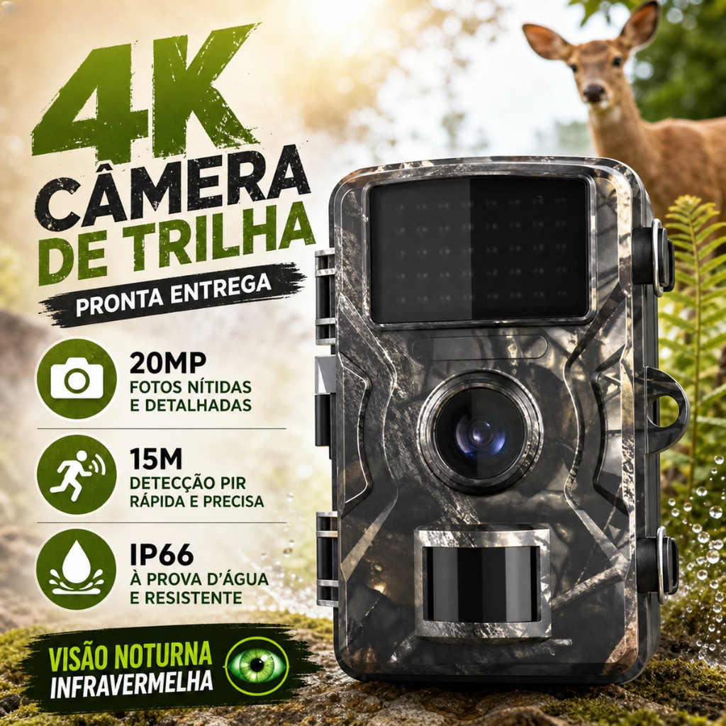 Câmera De Trilha 4K 20MP Visão Noturna Infraverm